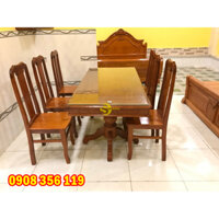 Bộ bàn ăn căm xe mặt gõ 6 ghế bàn vuông