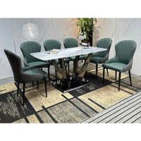 Bộ Bàn Ăn Chân Inox Mặt đá Ceramic Kết Hợp Ghế ELLA Bọc Da Chống Mèo Cào