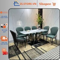 Bộ Bàn Ăn Chân Inox Mặt đá Ceramic Kết Hợp Ghế ELLA Bọc Da Chống Mèo Cào