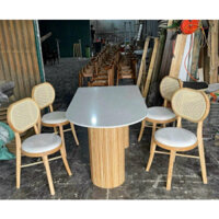 Bộ bàn ăn chân trụ tròn + ghế mây tựa lưng