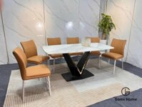 Bộ Bàn Ăn Chân V Nẹp Vàng  + 6 Ghế Misa