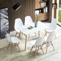 Bộ bàn ăn chữ nhật 101-BAG6-Farrer 6 ghế ngồi nhựa trắng