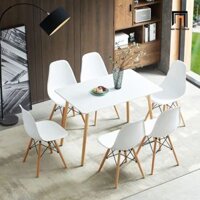 Bộ bàn ăn chữ nhật 101-BAG6-Farrer 6 ghế ngồi nhựa trắng