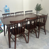 Bộ bàn ăn cơm 4-6 ghế gỗ nâu - bảo hành chính hãng 12 tháng - thương hiệu Ngọc Mai Furniture