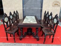 Bộ bàn ăn cù lá gỗ gụ 8 ghế 1 bàn hàng VIP
