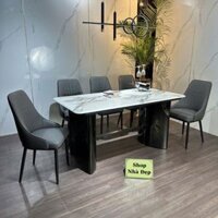 Bộ bàn ăn đá thạch anh vi tinh thể 6 ghế