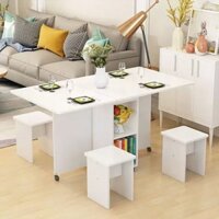 Bộ bàn ăn gấp gọn thông minh [ TKKG ] , bộ bàn ăn gấp gọn kèm 4 ghế vân gỗ sáng - KAGU