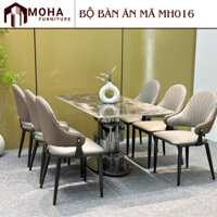 BỘ BÀN ĂN GHẾ MH0016 – BÀN ĂN MẶT ĐÁ VI TINH THỂ CHÂN INNOX + GHẾ DA PU CAO CẤP | NỘI THẤT MOHA