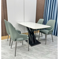 Bộ Bàn Ăn gia đình Đá Ceramic + 4 Ghế Đến 8 ghế  chân bàn sắt hàng nhập khẩu