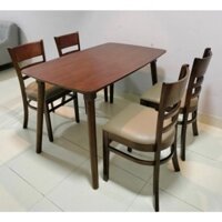 Bộ bàn ăn gỗ cau su tự nhiên, bàn ăn 4 ghế bàn chân tròn -  bảo hành 12 tháng