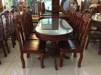 Bộ Bàn Ăn Gỗ Gụ 6 Ghế Bầu Dục 1m6* 80