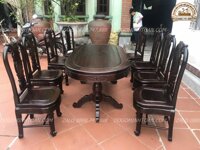 Bộ Bàn Ăn Gỗ Gụ Mật 8 ghế 1 Bàn Siêu Đẹp Hàng Dày