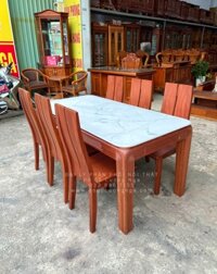Bộ bàn ăn gỗ Xoan Đào mặt đá 1m6 - 6 ghế chân soi BG 035