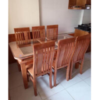 Bộ bàn ăn gỗ xoan ta giá rẻ đẹp - bàn ăn có kính (free ship nội thành)