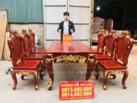 Bộ bàn ăn hoàng gia 1m8x90 6 ghế louis gỗ gõ đỏ dát vàng (Anh Đăng, Thái Nguyên)