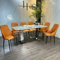 Bộ Bàn Ăn inox 4 Ghế bọc da chống xước, mặt đá tinh thể suyên sáng CEN-B426