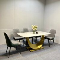 Bộ Bàn Ăn inox 4 Ghế bọc da Chất Liệu Mới Chống Xước mạ vàng Nhập Khẩu CEN-B166