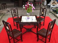 Bộ bàn Ăn Lối Cổ Nhỏ Gọn 4 Ghế 1 bàn Gỗ Gụ Hàng Nét