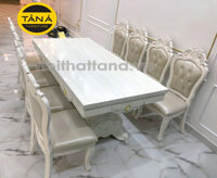 Bộ bàn ăn mặt đá 8 ghế gỗ bọc da cao cấp BA24