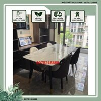 Bộ Bàn ăn mặt đá cẩm thạch nhân tạo cao câp kèm Ghế MONET bọc núm vàng