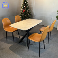 Bộ bàn ăn mặt đá cẩm thạch nhân tạo chân sắt kết hợp ghế Venus - bàn ăn mặt đá kết hợp 4 ghế 6 ghế 8 ghế