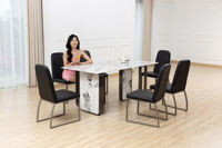 Bộ bàn ăn mặt đá mã DF09A