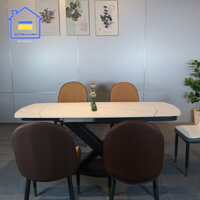 Bộ bàn ăn mặt đá phiến xoay thông minh kéo dài kết hợp ghế monet có tay