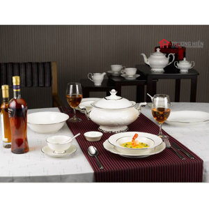 Bộ bàn ăn Minh Long Đài Các Chỉ Bạch Kim – 30 sản phẩm