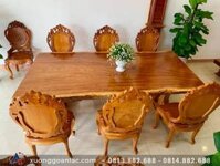 Bộ bàn ăn nguyên tấm 6 ghế đục hoa lá tây gỗ cẩm hồng (Chị Phượng, TP Vinh)