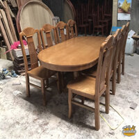 Bộ bàn ăn Oval 1m8 8 ghế gỗ Sồi