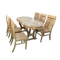 Bộ bàn ăn oval – Gỗ dẻ gai màu tự nhiên