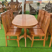 Bộ Bàn Ăn Oval Gỗ Sồi 6 Ghế Kiểu Cổ Điển