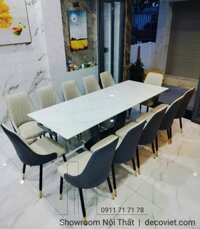 Bộ Bàn Ăn Thông Minh 12 Ghế 2059S | Bàn Ăn Kéo Dài Mặt Đá!