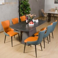 Bộ bàn ăn thông minh nội thất TVP kéo dài chân inox ghế bọc da TVP-D241A