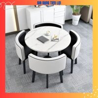 Bộ bàn ăn tròn 4 ghế bọc da PU cao cấp, nhỏ gọn tiết kiệm diện tích-Bộ Bàn ghế vân đá cao cấp Hàng Nhập Khẩu