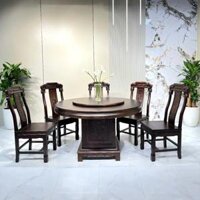 Bộ Bàn Ăn Tròn Gỗ Gụ Nam Phi Mặt Đá Nhập Khẩu Cao Cấp – SP13712
