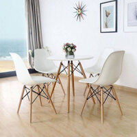 Bộ bàn ăn tròn IBIE Eiffel 2 - 4 ghế café Eames chân gỗ đan, lưng nhựa cao cấp, tùy chọn màu sắc, hàng nhập khẩu loại 1