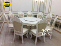 Bộ bàn ăn tròn mâm xoay 8 ghế gỗ bọc da BA50