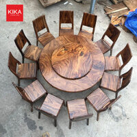 Bộ bàn ăn tròn xoay 12 ghế gỗ me tây bao ghế – BA239