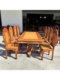 Bộ bàn ăn vuông Bánh tây gỗ căm xe 8 ghế BACXV8G