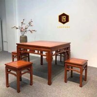 Bộ bàn ăn vuông gỗ gõ đỏ tinh tế Lộc Phát-BA054