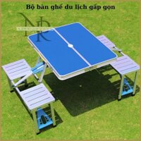 Bộ bàn ăn xếp gọn du lịch 4 người nhôm cao cấp 1 bàn 4 ghế siêu nhẹ, bộ bàn ghế dã ngoại gấp gọn