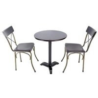 Bộ bàn cafe tròn 1 bàn 2 ghế gỗ chân sắt cao BBCF19