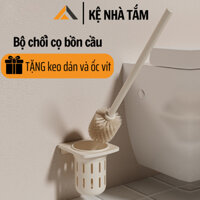 Bộ bàn chải bồn cầu, toilet, chổi cọ chà sàn nhà vệ sinh gắn tường màu Kem chất liệu Nhôm hàng không, cao cấp