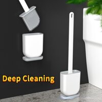 Bộ Bàn Chải Chà Toilet Cán Dài Bằng Cao Su Silicon Mềm Có Đế Gắn Tường / Sàn Nhà