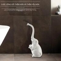 Bộ bàn chải và giá đỡ bồn cầu bằng gốm sứ sáng tạo có tay cầm bằng nhựa voi cho phòng tắm Nhà vệ sinh Chậu rửa chén Bụi vệ sinh màu trắng