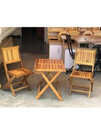 BỘ BÀN CHỮ NHẬT 2 GHẾ XẾP GỖ THẤP