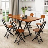 Bộ bàn ghế ăn gấp gọn bằng gỗ , bàn ăn cơm gia đình 1 bàn 6 ghế thông minh KT 120x60x74cm khung sắt phun tĩnh điện