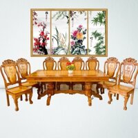 Bộ Bàn Ghế Ăn Gỗ Cam Xe 8 Ghế Bàn Vuông - BA906