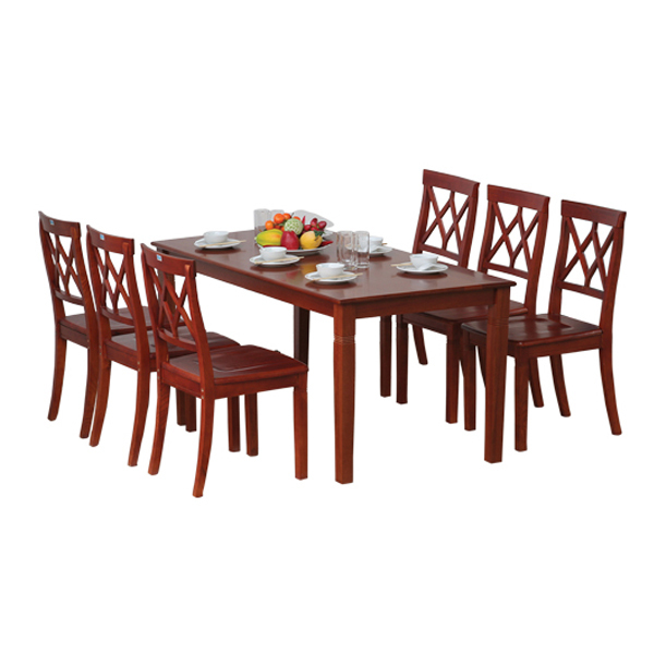 Bộ bàn ghế ăn gỗ tự nhiên Hòa Phát TB03+6TGA03-1480